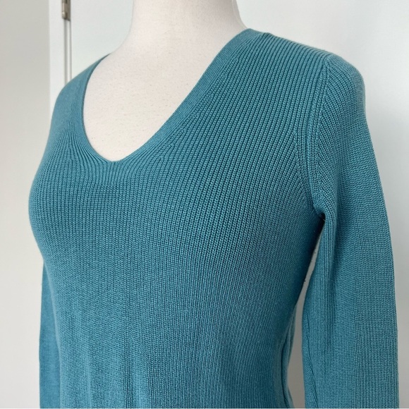 J.Jill Turquoise Ribbed V Neck Long Sleeve Knit Top Size XS - Picture 2 of 5